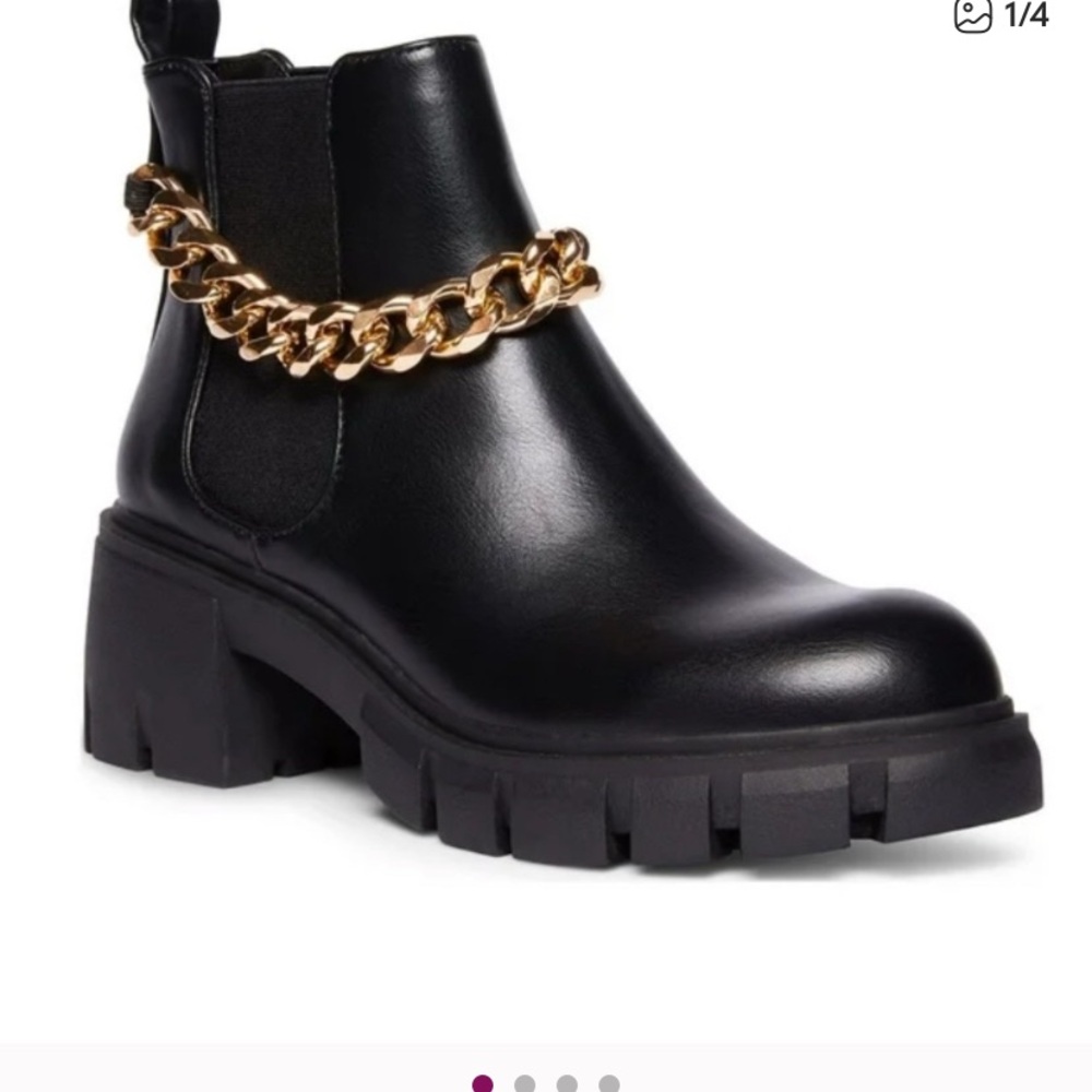 Madden Girl Black Ankle Boots with Gold Chain